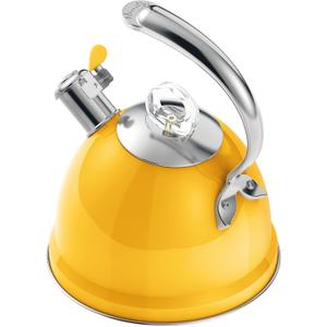 Harriet Tea Kettle Stovetop, 2.5 QT Whistling Stainless Steel Teapot, 3-Layer Base, Unique Ergonomic Handle, Includes Pot Holder & Mat, Electric/Induction/Gas Stovetops Applicable, Yellow