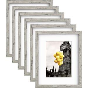 8x10 Picture Frame Set for Wall Collage - 6 pcs Rustic Gray Farmhouse Photo Frames for Hanging Wall or Tabletop Decor
