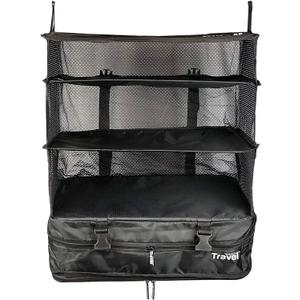 Stow-N-Go Portable Hanging Travel Shelves, Packing Organizer for Luggage. Carry on Closet for Clothes. Expandable Packing Cube. Travel Essentials. (Black - XL, XL = (L) 17.7" x (W) 11.8")