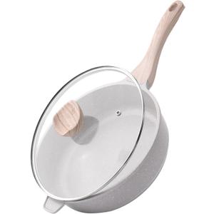 Kordisen Nonstick Ceramic Deep Frying Pan, 10 Inch Non Toxic Skillet with Lid, Healthy Jumbo Cooker, Saute Pan for Cooking, Induction Cookware, PFOA & PFAS Free (Grey)