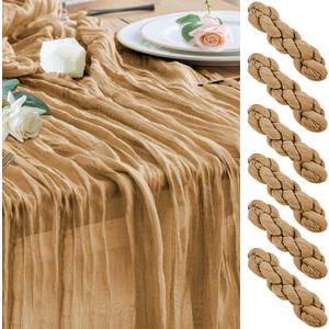 Wokceer Cheesecloth Table Runner 6Pack 10FT Khaki Boho Gauze Cheese Cloth Table Runner for Party Long Rustic Sheer Table Runners for Baby Bridal Shower Wedding Easter Table Decor