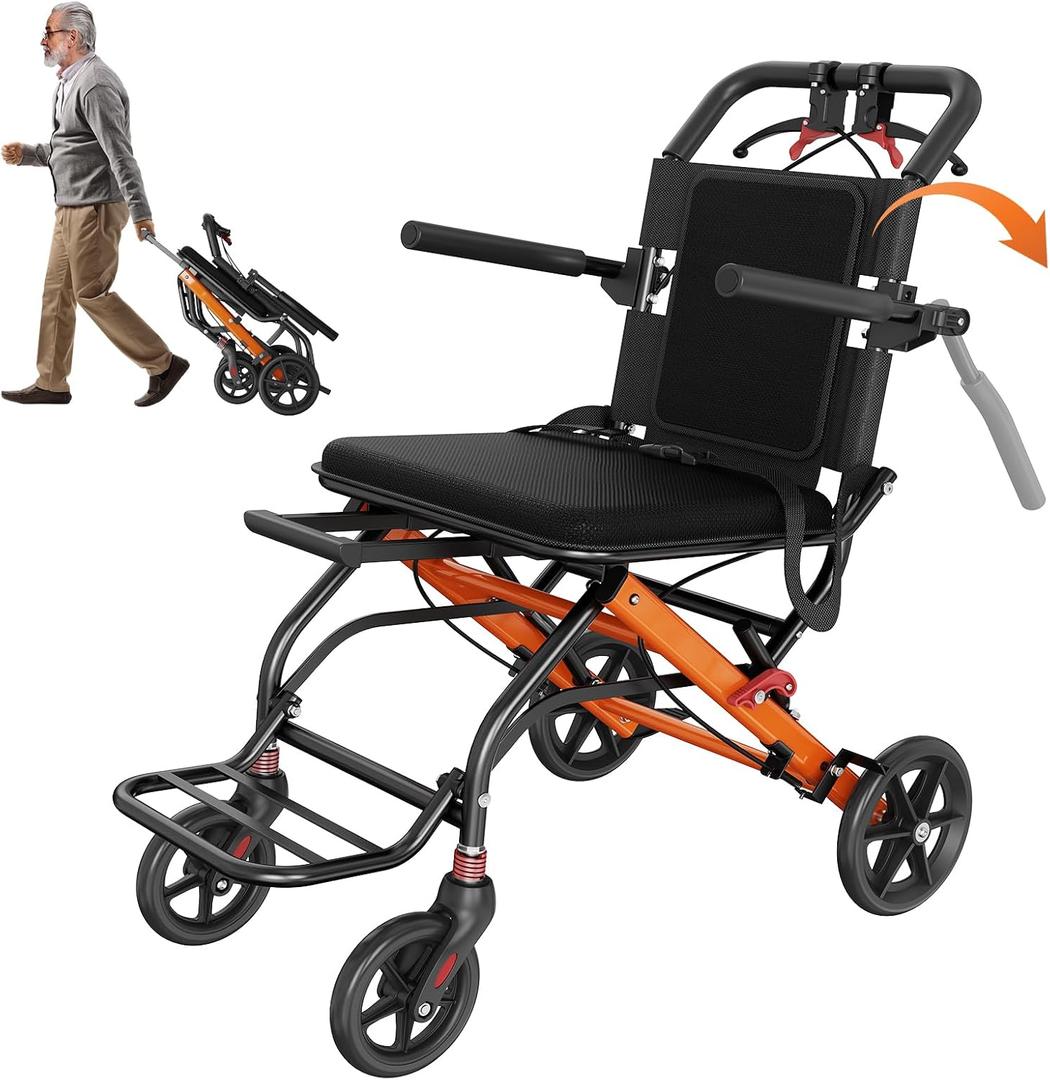 Lightweight Foldable Transport Wheelchair, Portable Travel Wheelchair