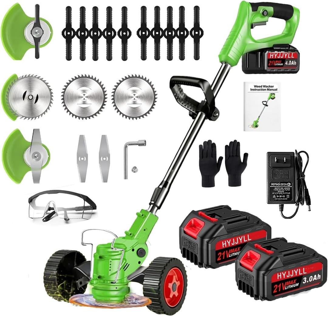 Cordless Weed Wacker with Wheels, Electric Weed Eater Battery Powered