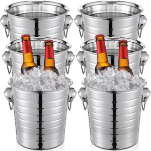  6 Pack Stainless Steel Champagne Bucket 3 Qt Metal Ice Bucket Double Wall Wine Bucket with Handles Party Beverage Chiller for Champagne Beer Cocktail Wine Drinks Home Bar Accessories (Silver)