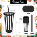 Cinrobiye 24 PCS Christmas Party Favors Xmas Plastic Cups with Lid Straw 24 oz Reusable Plastic Drink Cups Bulk Water Bottle Coffee Mug for Winter Holiday Party Supplies Classroom Gifts (24, black)