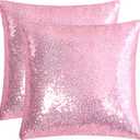 uxcell 2 Pcs Sequin Throw Pillow Covers, Shiny Sparkling Comfy Satin Cushion Covers, Decorative Pillowcases for Party/Christmas/Thanksgiving/New Year, 16 x 16 Inch, Shiny Pink