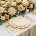 LIYH 24 Pcs Plastic Plates Reusable,Unbreakable Dinner Plates, Scalloped Plastic Plates, Dishwasher Safe,Ivory Plate Sets Perfect for Parties, Birthday, Picnics, BPA Free(12Guests)