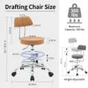 FIRAVOE Ergonomic Desk Stool(Sturdy Rolling Stool with Back)(Swivel Armless Office Chair 19.5"-26.6") Adjustable Footrest Salon Chair (Camel Brown)