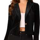 Allegra K Women's 1 Button Velvet Blazer Lapel Business Office Christmas Crop Suit Jacket (Medium)