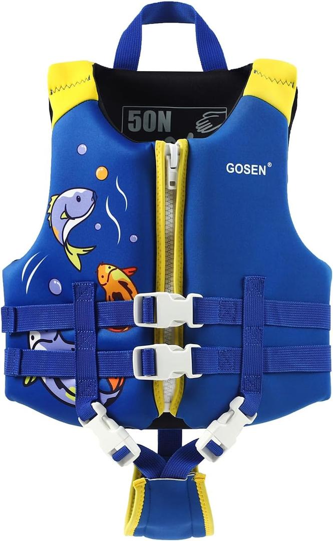 Kids Swim Vest Toddler Floaties for 40-66 lbs Boys Girls, Toddler Swim Vest with Adjustable Safety Strap, Easy On and Off Swimming Aid for Age 4-6 Years Learn to Swim (Blue)