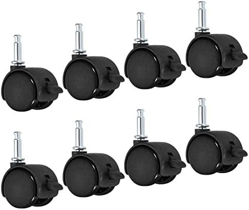 PATIKIL 1 Inch Swivel Stem Casters, 8 Pack Nylon 360 Degree Insert Swivel Stem Wheels with Brake for Chair Shelf Furniture Replacement, Black