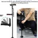 Ready Walker Cane, Cane for Men & Women, 3-in-1 Folding Cane with Alarm and Light, Adjustable, Free Standing, Collapsible Walking Stick for Seniors Balance with a Second Handle, for 5'8" - 6'3"