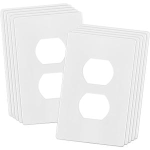 ENERLITES Screwless Duplex Wall Plate Covers, Child Safe Receptacle Outlet Covers, Size 1-Gang 4.68"x 2.93",Unbreakable Polycarbonate Thermoplastic,SI8821-W-10PCS,Glossy, White, 10 Pack