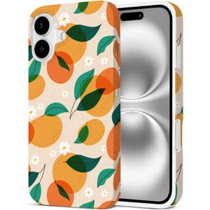Case Compatible with iPhone 16, Cute Orange Fruit Pattern Aesthetic Phone Case for Women Girls Shockproof Protective Phone Cover - Orange