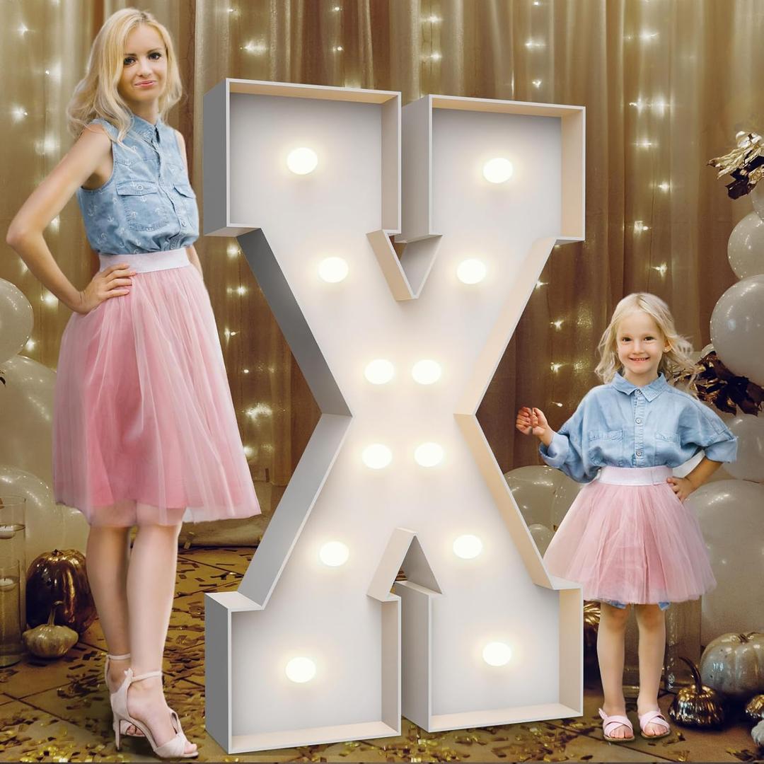 4FT Marquee Light Up Letters X,Party Decoration Large Marquee Light Up Letters with Weighted Water Bag,Pre-cut Foam Board Set Can Be Used for Birthdays,Weddings,Baby Anniversaries