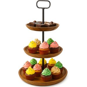 Acacia Wood 3-Tier Display Stand  Rustic Cupcake Tower, Multi-Layer Dessert & Appetizer Server, Cheese & Food Stacker, Wooden Buffet Tray for Parties & Grazing Tables