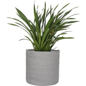 MEGASKET Grey Plant Basket, Woven Basket Planter for 10 inch Pot, Round Indoor Tree Pot Cover, Small Gray Storage Bin Organizer, Decorative Basket for Plants and Home Decor, 11”X11”