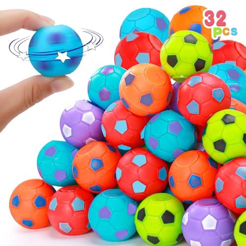 32PCS Fidget Spinner Soccer Balls Sports Valentine Party Favors Bulk for Kids 4-8 8-12 Birthday Goodie Treat Bag Stuffers Classroom Treasure Toys Carnival Prizes Pinata Fillers Mini Return Gifts