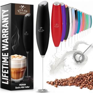 Zulay Kitchen Milk Frother Handheld Electric Whisk Frother Wand, Durable Drink Mixer, Stainless Steel Whisk, Coffee Frother, Hand Blender, Frother for Protein Powder, Lattes, Matcha & More - Black
