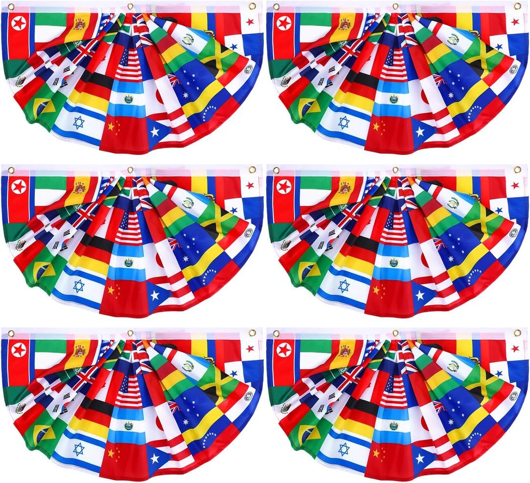 Outus 3 Pcs World Flags Banner 1.5 x 3 ft International World Flag Decorations Country Bunting Nations Pleated Fan Bunting Backdrop for International Sports Events Club Events Grand Opening Decor
