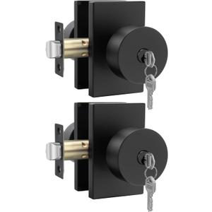Goldenwarm Keyed-Alike Exterior Door Knobs with Key, Zinc Alloy Matte Black Door Knobs Exterior, Locking Doorknob with Lock and Key, Bedroom (2 Pack) (Entry)