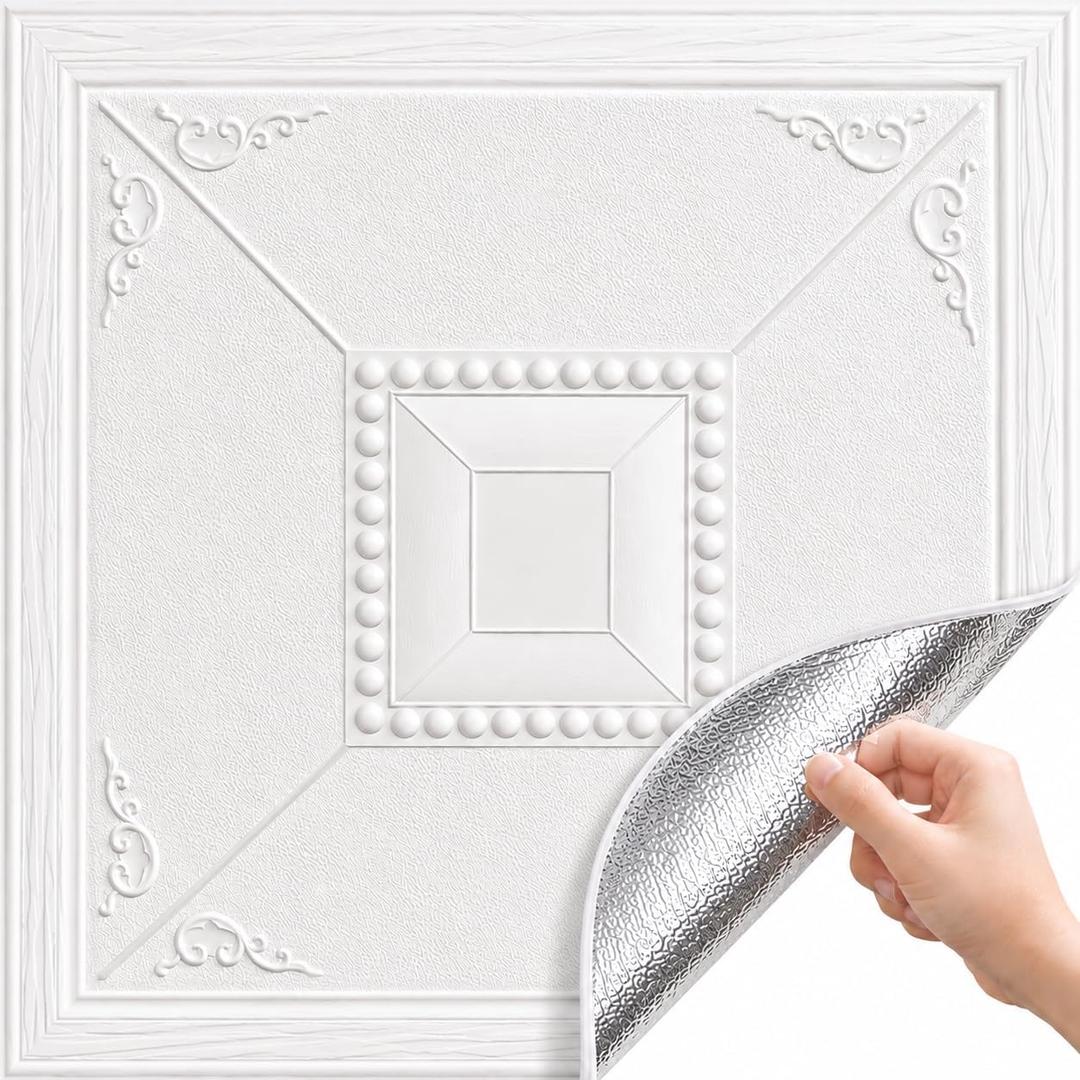 Ceiling Tiles, 3D Wall Panels Foam Peel and Stick, 16 Pcs Waterproof Ceiling Tiles Foam, Covered 21 Sq.Ft, Easy to Install for Ceilings and Wall Decor (13.8 x 13.8 inch) (Extra Thick)