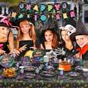 350 Pcs Halloween Party Decorations Supplies for 50 Guests, Halloween Birthday Party Decorations Including Plates, Dessert Plates, Paper Cups, Napkins, Knives, Forks and Spoons for Horror Party Decor