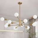 RUIYEY Modern Sputnik Chandeliers Light, 12-Light Gold Gold Dining Room Chandelier Over Table, Height Adjustable Industrial Semi Flush Mount Mid Century Chandelier for Kitchen Island Living Room