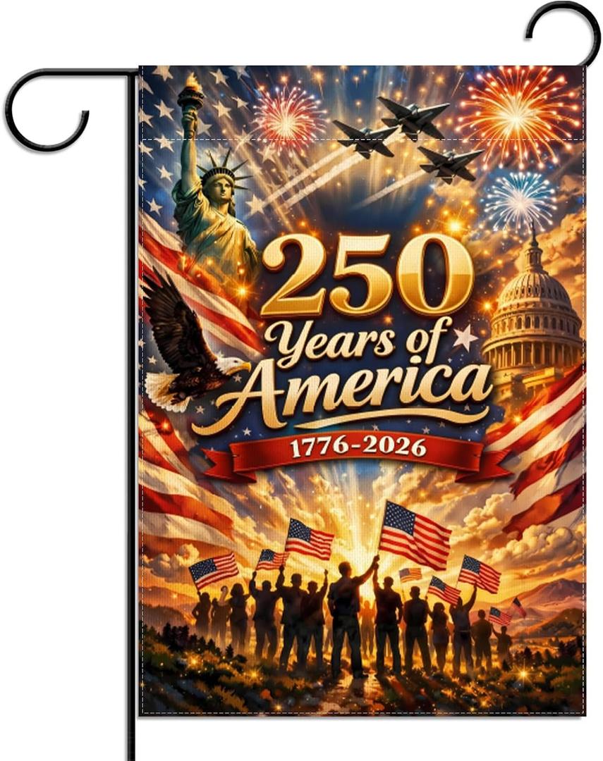 2 x 250 Anniversary USA Garden Flag Double Sided 4th of July Patriotic Party Decorations and Supplies for Home 12.5" X 18"