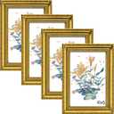 BESCRCL 4x6 Picture Frame Gold with Real Glass, Ornate Vintage 4 x 6 Photo Frames for Wall and Tabletop Display, Set of 4