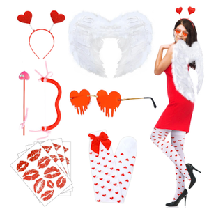 Xuhal 9 Pcs Halloween Cupid Costume for Women Cupid Bow and Arrow Set Wings Heart Headband Sticker Heart Shape Sunglasses Thigh High Stockings Arrow Costume Accessories