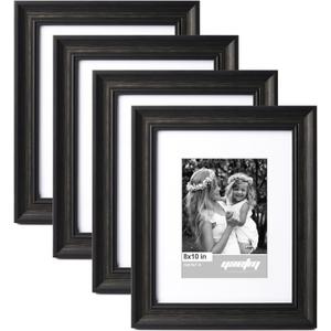 Yaetm Black 8x10 Picture Frame Matted to 5x7 Set of 4, 1.4 Wide Molding & Distressed Black Photo Frames 8 x 10 with HD Tempered Glass, Display on Tabletop & Wall Mounting, 4 Pack