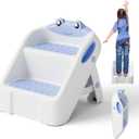 Toddler Step Stool, Easy to Fold Step Stools for Toddlers with Non-Slip Surface & Alphabet Patterns, Lightweight & Cute Kids Step Stool for Potty Training, Bathroom Sink, and Bedroom, Blue