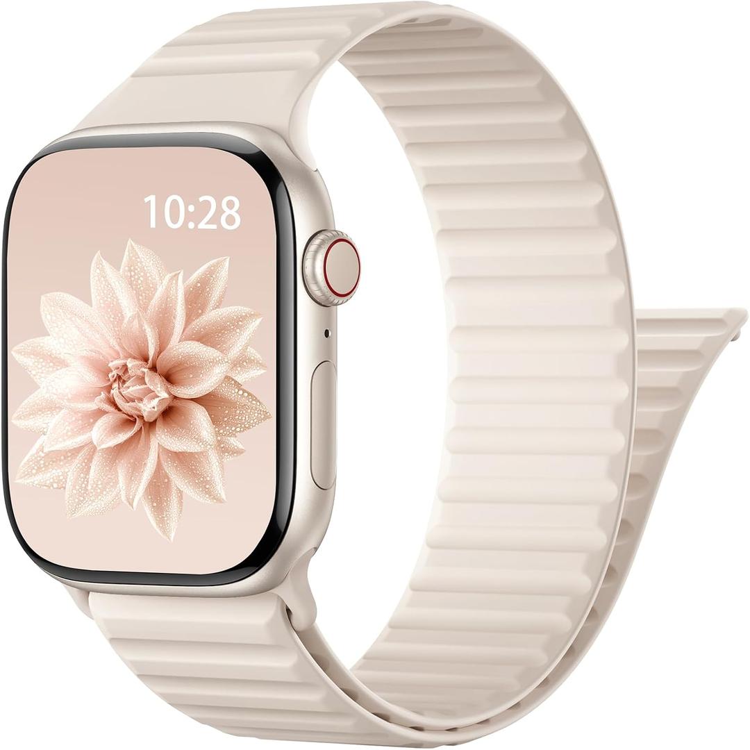 Patented Magnetic Sport Silicone Band Compatible with Apple Watch Bands 40mm 38mm 41mm 44mm 45mm 42mm 49mm Women Men, Soft Silicone Sport Loop Strap for iWatch Series 11 10 9 8 7 6 5 4 3 2 1 SE Ultra