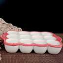 Ceramic 12 Cup Egg Tray Fresh Egg Container Egg Storage Organizer Refrigerator Egg Holder Egg Platter Tray Egg Keeper For Kitchen Decoration