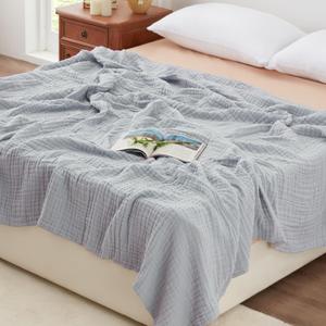 Love's cabin 6 Layer 100% Cotton Muslin Blanket, 108"x90" Muslin King Size Blanket for Bed Couch, Lightweight and Breathable Cotton Gauze, Light Grey