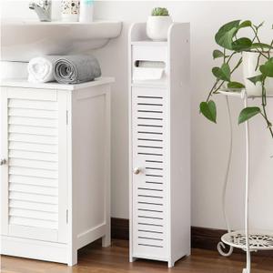AOJEZOR Toilet Paper Holder Stand: Small Bathroom Storage Cabinet for Small Spaces,White