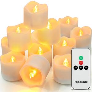 Topstone Flickering Flameless Battery Operated LED Tea Lights Candles with Remote Control,Amber Decorative Timer Candles for Home and Festival Decoration,Set of 12
