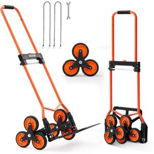 VEVOR Stair Climbing Cart 260 LBS, Portable Folding Aluminum Trolley Dolly for Stairs with Telescoping Handle, 6 Mute Wheels & 2 Ropes, Stair Climber Dolly for Home, Groceries, Warehouse