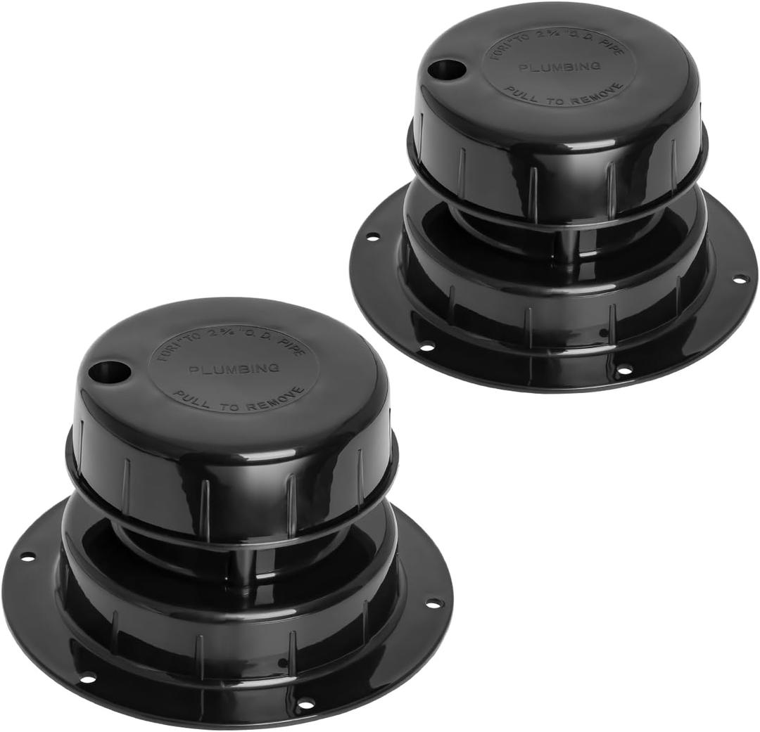 RV Plumbing Vent Cap Replacement - Camper Vent Cover Caps Kit for 1 to 2 3/8 Inch Pipe - Black (2 Pack)