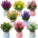 Cindeer 8 Pcs Large Artificial Potted Flowers Fake Potted Plants Plastic Faux Flowers for Home Decor Indoor Artificial Plants in Pots for Wedding Home Desk Tabletop Outdoor Office Kitchen (Romantic)
