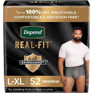 Depend Real Fit Incontinence Underwear for Men, Disposable, Maximum Absorbency, Large/Extra Large, 52 Count (2 Packs of 26), Packaging May Vary
