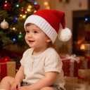 Kids Baby Knitted Santa Hat Warm Christmas Beanie Knit Hat for Unisex Toddler Newborn Infant Xmas Holiday Party Supplies Red and White