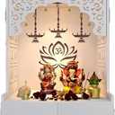 Lotus Pattern Wooden Pooja Mandir for Home with Spacious Shelf inbuilt Focus Light - White Finish - 38 Inches - Temple for Home