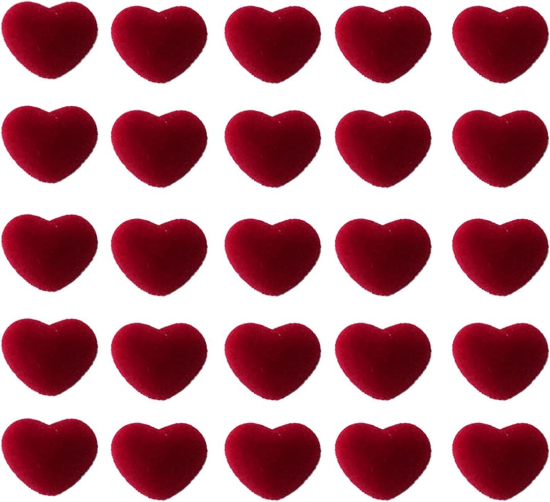 Mollensiuer 30Pcs Velvet Red Heart Beads for DIY Craft Jewelry Making