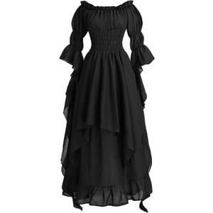 NSPSTT Victorian Dress Renaissance Costume Women Gothic Witch Dress Medieval Wedding Dress (Large/X-large, Black)