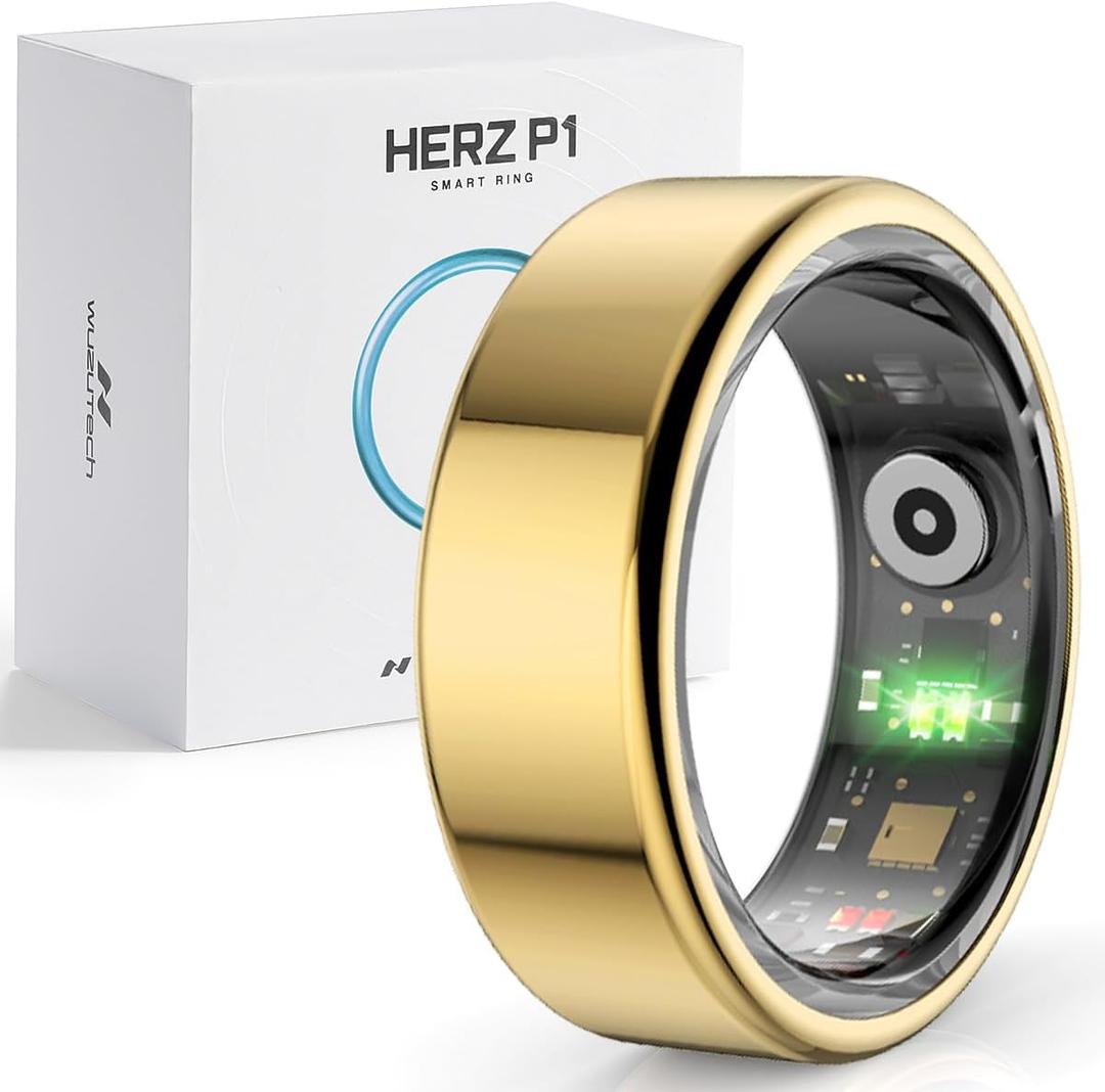 Herz P1 Smart Ring for Women & Men - (Size 10) 24/ 7 Health Metrics Fitness Ring, Tracks 20+ Biometrics, 6 Day Battery Life, Waterproof Stainless Steel, Free APP for iOS Android, No Subscription