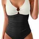 B2prity One Piece Swimsuit for Women Tummy Control Slimming Bathing Suit Deep V Neck Ruched Swim Suit Push Up Swimwear (Medium, Peacock Green)
