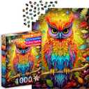 1000 Piece Jigsaw Puzzle for Adults - Colorful Rainbow Owl & Autumn Forest, Matte Anti-Glare, Unique-Shape Pieces, 2mm Board, Frame-Worthy 27x19  