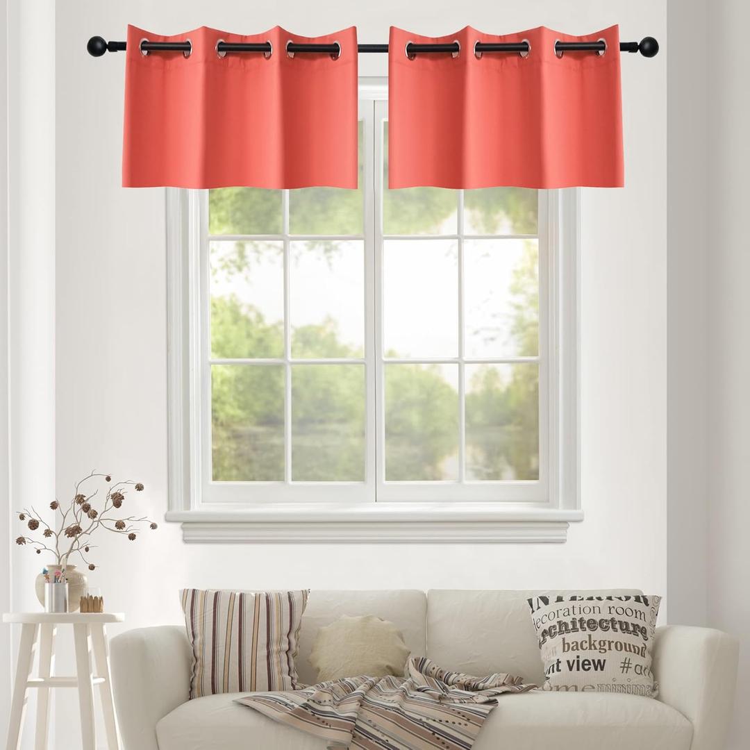 YGO Coral Blackout Valance for Small Window - Grommet Top Window Treatment Blackout Panels Drapes for Bedroom (2 Pcs W 52 x L 18)
